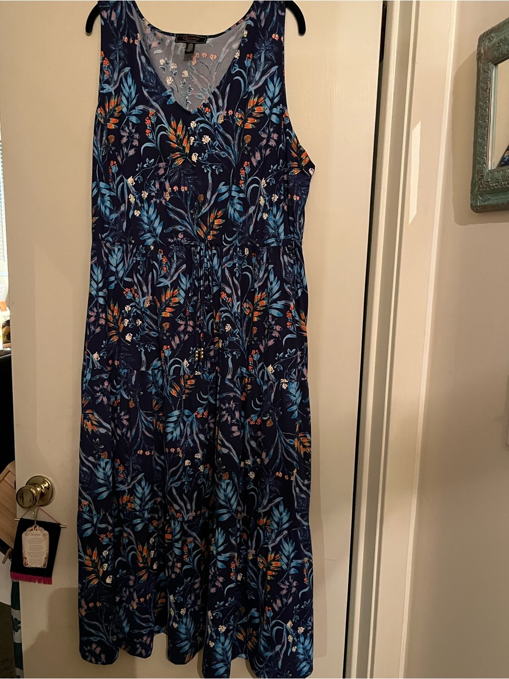 Christian Siriano Navy Floral Maxi Dress with Blue and Orange Accents, 2x
